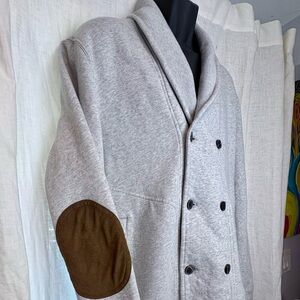 H&M Light Gray Double-Breasted Jacket with Brown Elbow Patches